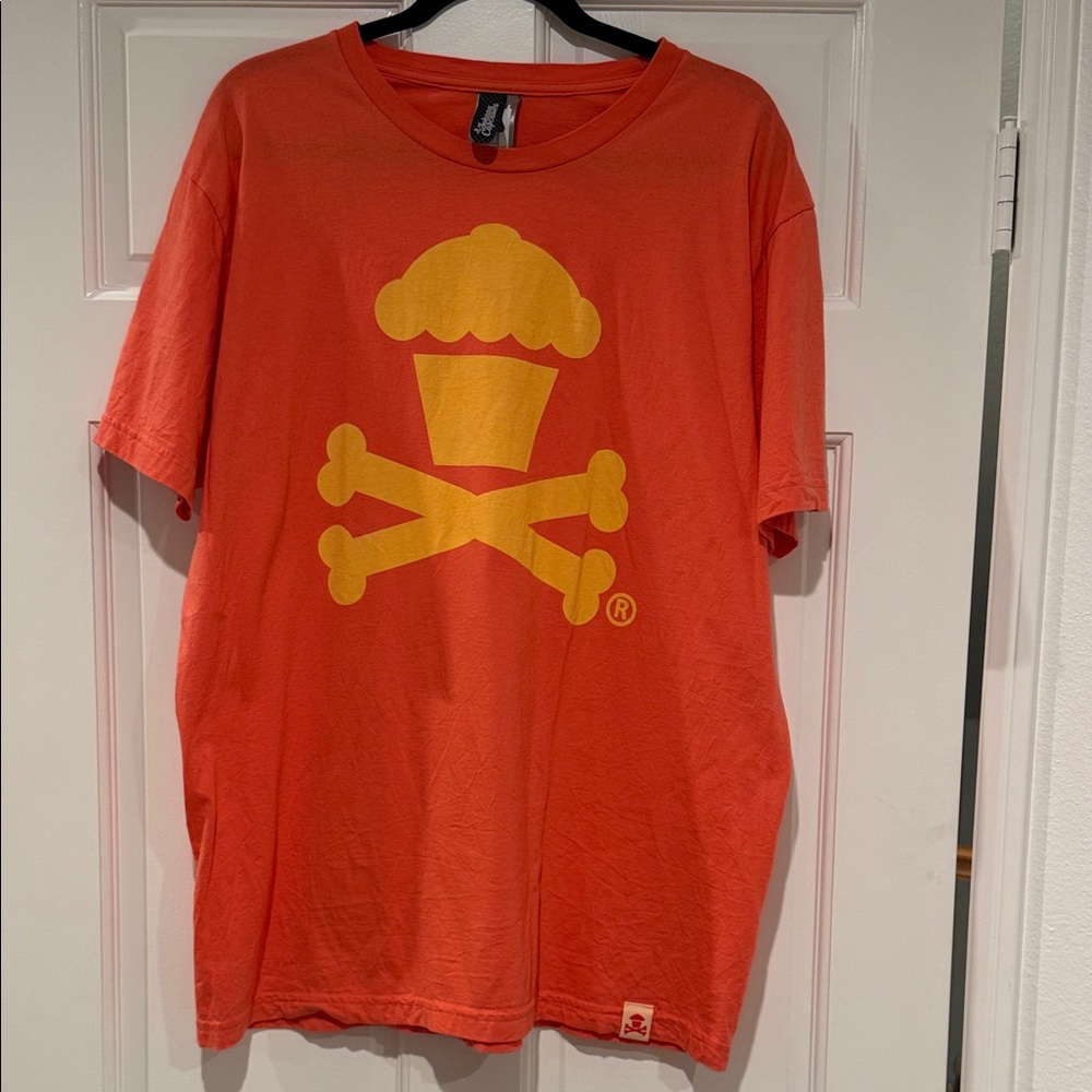 Johnny Cupcakes Vibrant Orange Tee with Yellow Cupcake Design